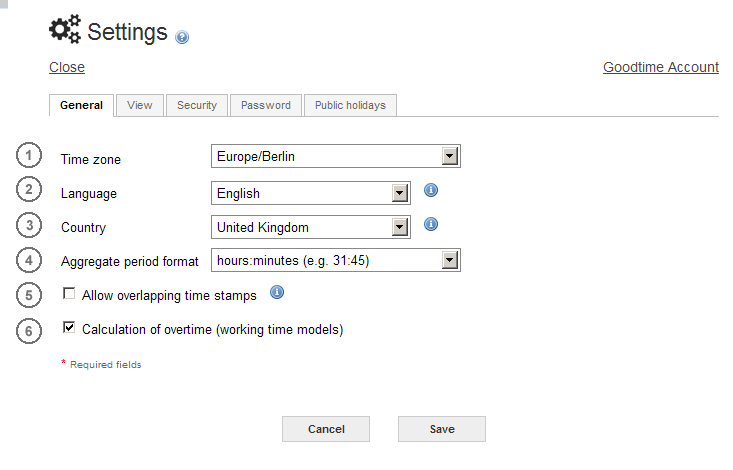 Timekeeping settings tab general